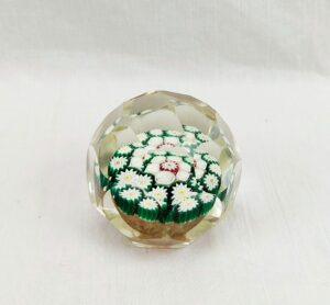 c1960 Murano Faceted Glass Millefiori Paperweight