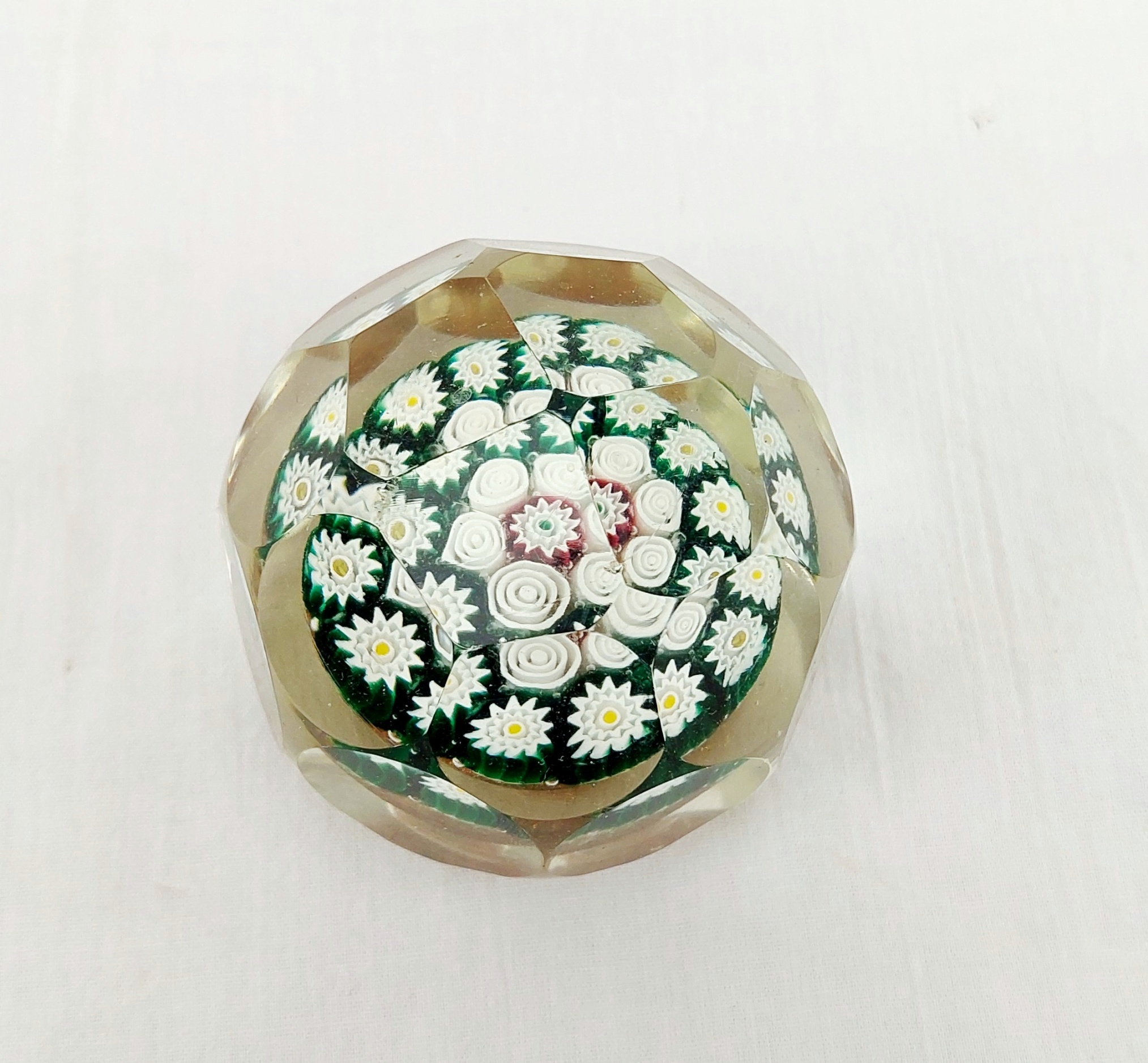 c1960 Murano Faceted Glass Millefiori Paperweight - Image 2
