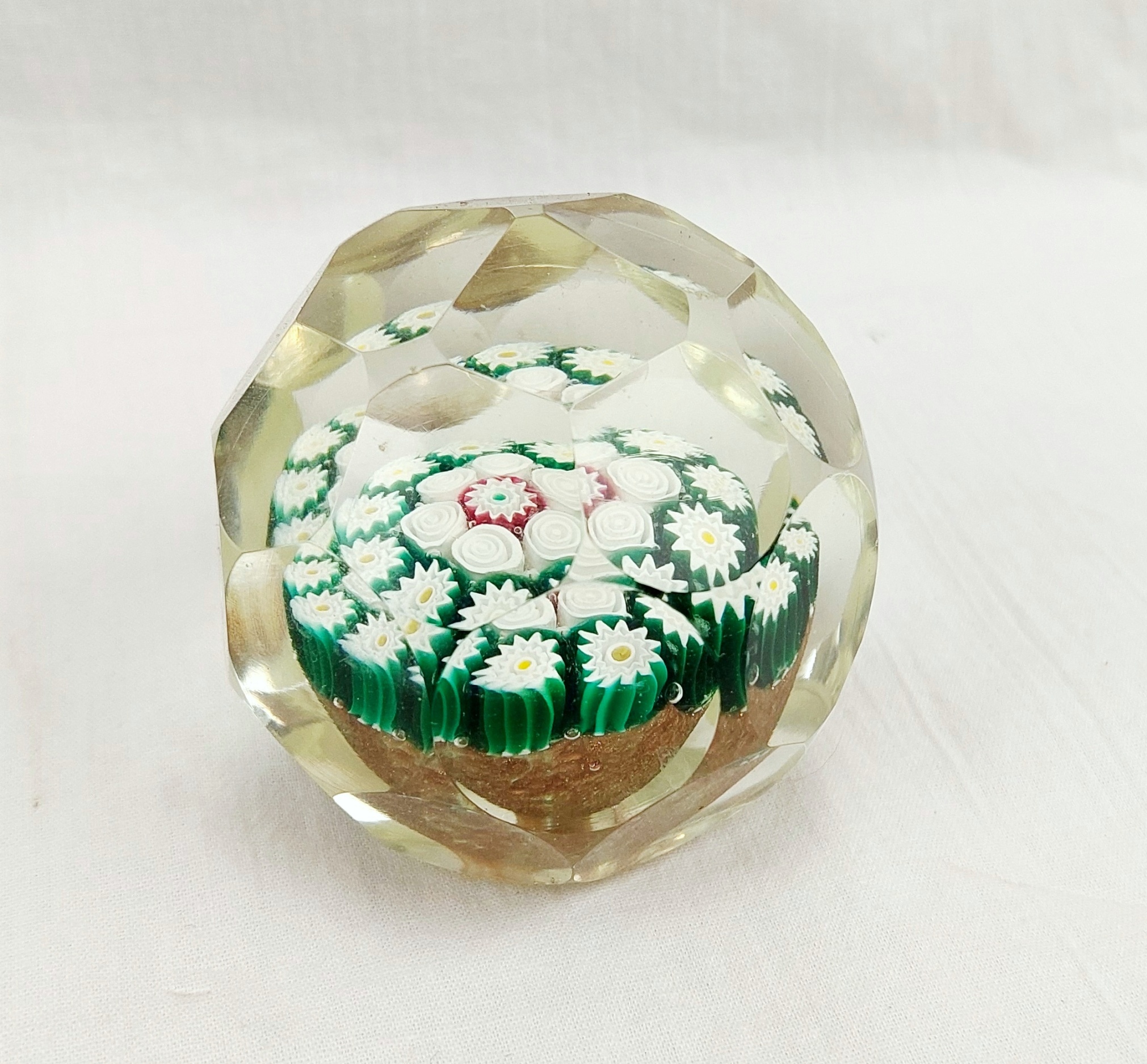 c1960 Murano Faceted Glass Millefiori Paperweight - Image 3